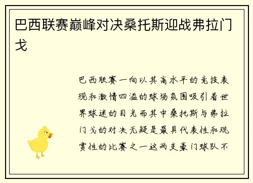 巴西联赛巅峰对决桑托斯迎战弗拉门戈