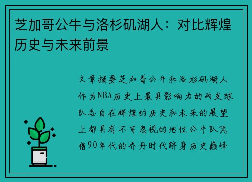 芝加哥公牛与洛杉矶湖人：对比辉煌历史与未来前景
